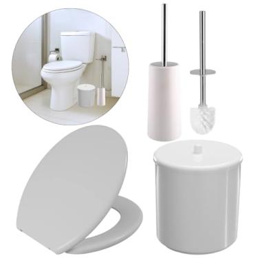 Imagem de Assento Sanitário Tampa Oval Soft Branco + Lixeira Branca 6L Redonda C/Tampa + Escova Sanitária Base Redonda Branca