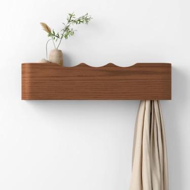 Imagem de Nevsokio Gancho de madeira em forma de onda com 4 ganchos para chave, suporte de parede para entrada, banheiro, sala de estar e quarto (nogueira, 4 ganchos)