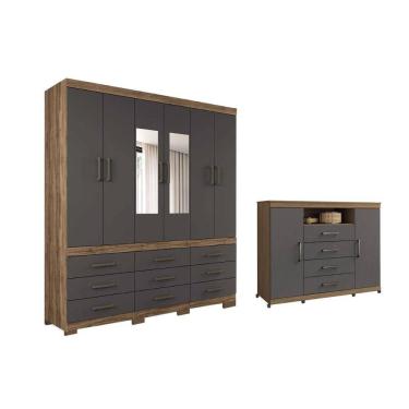Imagem de Guarda Roupa 2 Peças (1GuardaRoupa+1Cômoda) QC420 Jatobá/Grafite - Santos Andirá