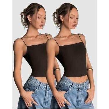 Imagem de Kit 2 Cropped Feminino Decote Reto Alça Fina Elegante Regata Blusinha 