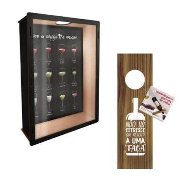 Imagem de Quadro Porta Rolhas Vinho + Suporte De Garrafa De Vinho - Cia Laser
