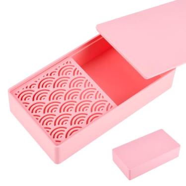 Imagem de MAYJOYDIY Caixa de amido de milho rosa pérola para recipiente de pó de desmoldagem de argila de polímero com filtro removível 16 × 9 × 1,15 cm caixa de armazenamento de pó de plástico para desmoldagem