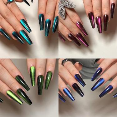 Imagem de Press on Nails KKUUOO Long Coffin Fake Nails, pacote com 4 para mulher