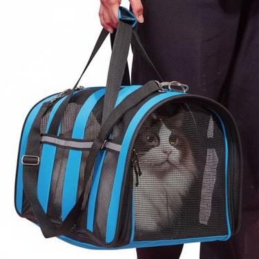 Imagem de Bolsa Transporte Pet Cachorro Gato Cao Coelho Animais Estimaçao Faixa Refletiva Passseio Viagem Caminhada Carro Aviao