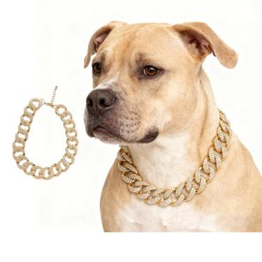 Imagem de Coleira de cachorro com corrente dourada de 35 cm, fivela segura e corrente ajustável estendida de 6 cm, acessórios para coleira para animais de estimação para gatos pequenos, médios e grandes