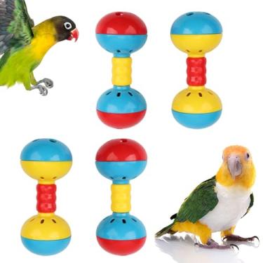 Imagem de DQITJ 4 peças de brinquedo para pés com haltere de pássaro, chocalhos, sinos, enriquecimento, acessórios de brinquedo para pássaros pequenos, papagaios, periquitos, calopsitas, conure