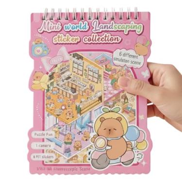 Imagem de Livro de Adesivos 3D Mini World Scenic Book, 6 Cenários Interativos DIY com Stickers para Decoração, Atividade Criativa para Adultos e Crianças (Rosa)