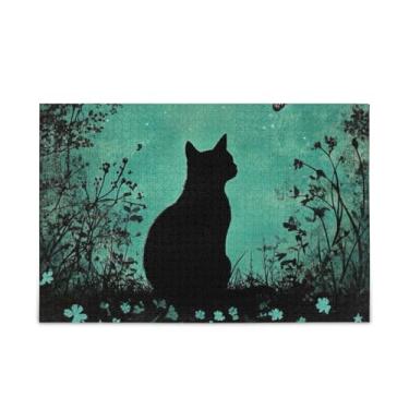 Imagem de 500 peças de quebra-cabeças de silhueta de gatos pretos, jogos de quebra-cabeça adulto composto de papel e madeira com bolsa de armazenamento