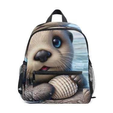 Imagem de Cute Sea Otter Print Simple Modern Toddler Backpack with Whistle, Adjustable Chest Strap, Backpack for Girls Lightweight & Compact for Ages 3-8