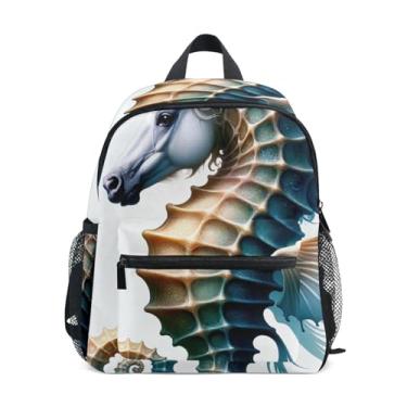 Imagem de GAIGEO Sea Horse Unicorn Childrens Backpack Small Girls Backpack with Front Pocket, Safety Whistle for Ages 3-8