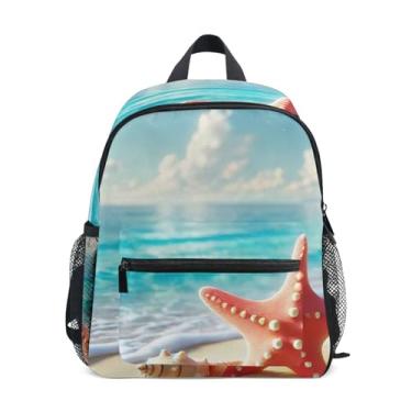 Imagem de GAIGEO Coastal Starfish Seashell Kids School Backpack with Whistle, Adjustable Chest Strap, Boys Kindergarten Backpack Lightweight & Compact for Ages 3-8