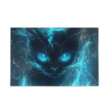 Imagem de Quebra-cabeça de gato brilhante azul preto de madeira e papel combinados de 1000 peças