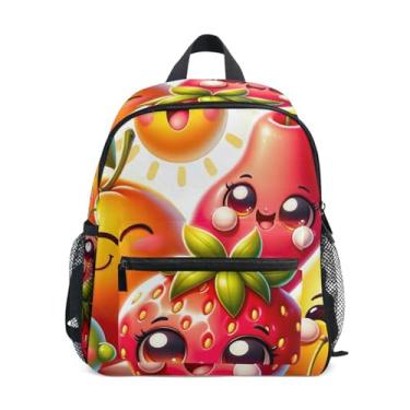 Imagem de GAIGEO Cute Cartoon Fruits Child Backpack with Whistle, 2 Bottle Pockets, Lightweight, Travel Backpack for Kids 10x4x12 In, for Ages 3-8