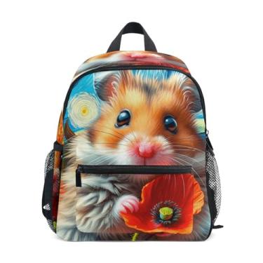 Imagem de GAIGEO Starry Night Hamster Poppy Flowers Baby Backpack with Whistle, Adjustable Chest Strap, Girls School Backpack Lightweight & Compact for Ages 3-8
