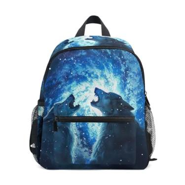 Imagem de GAIGEO Wolves Howling Moon Space Child Backpack, 10x4x12 In, Little Girls Backpack Includes Water Bottle Pockets, Whistle Clip for Safety