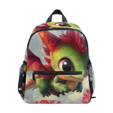 Imagem de GAIGEO Cute Dragon Animal Print Mini Kids Backpack with Whistle, 2 Bottle Pockets, Lightweight, Kindergarten Backpack 10x4x12 In, for Ages 3-8