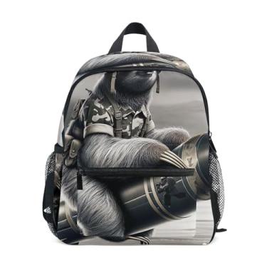 Imagem de GAIGEO Funny Animal Sloth Solider Backpack for School Kids Boys School Backpack with Front Pocket, Safety Whistle for Ages 3-8