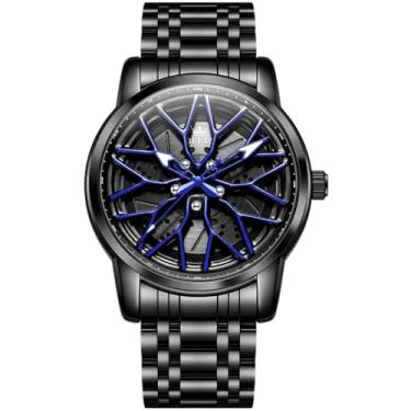 Imagem de OLEVS Relógios masculinos 42 mm, mostrador grande, esqueleto, luminoso, à prova d'água, aço inoxidável, moderno, relógio de carro, 3701: azul, Tendência
