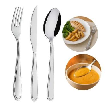 Imagem de Jogo 12 Garfos 12 Colheres e 12 Facas Aço Inox Prata Em Casa Tem Linha