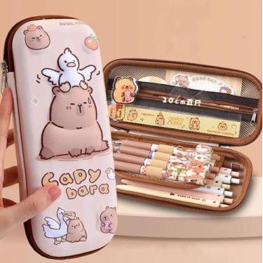 Imagem de Estojo Escolar Grande Rigido 3D Capivara Fofa Papelaria Fofa - ICE GO