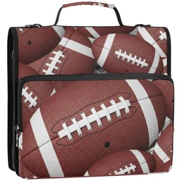 Imagem de Organizador de fichário com zíper, marrom, branco, futebol, 3 anéis, 3 anéis, bolsa para viagem, escola, bolsa com alça de ombro, pasta de armazenamento com alça, 34,5 x 31,5 x 9 cm