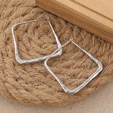 Imagem de 1 par de brincos quadrados geométricos de estilo clássico e simples, brincos femininos elegantes e requintados adequados para encontros diários, one size, Cobre, Sem pedra preciosa