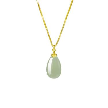 Imagem de Dtja Colar feminino com pingente de gota verde jade dourado vintage artificial jade corrente gargantilha colar ajustável confortável elegante aniversário feriado joia 45,7 cm