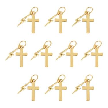 Imagem de Cheriswelry 10 peças de pingentes de cruz de metal banhado a ouro 18K crucifixo pingente vintage enfeite de pendurar 33 mm para artesanato faça você mesmo, colar, brincos, pulseira, chaveiro, joias