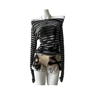 Imagem de Camiseta Feminina Gótica Vintage Com Estampa De Caveira E Listras, Man