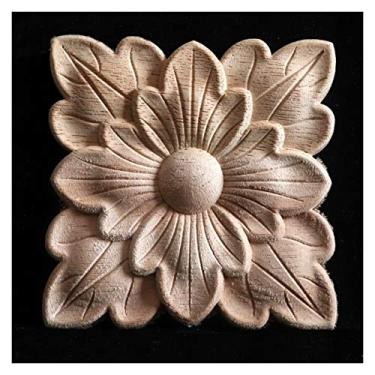 Imagem de 8cm guarnição de madeira decorativa para centro de móveis em casa, decalque esculpido artesanal porta de mobília sem pintura applique onlay armet decor(F,10PCS)