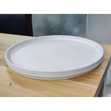 Imagem de CULIVORA Conjunto de pratos de cerâmica de 4 peças – pratos de 24 cm com borda elevada, seguro para micro-ondas e lava-louças, talheres brancos salpicados