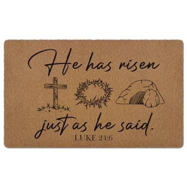 Imagem de huester Tapete de porta de boas-vindas cristão de Páscoa, versículo bíblico He Has Risen Religioso Páscoa Decorativo Casa Interior Exterior Varanda Entrada Externa Capacho de boas-vindas, 43 x 76 cm