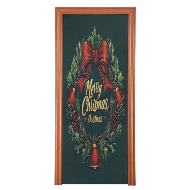 Imagem de SEHANY Capa de porta de sinos de guirlanda de Natal, decoração externa, tecido de alta elasticidade, capa de porta de Natal, faixa de Natal, capa de porta para porta da frente, festa festiva