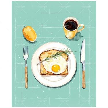 Imagem de TAOPAOLAB Kit de pintura de refeição ensolarada por números para adultos – Torradas e ovos DIY com pintura de café em tela 40,6 x 50 cm, conjunto de tinta acrílica, adequado para iniciantes, arte para