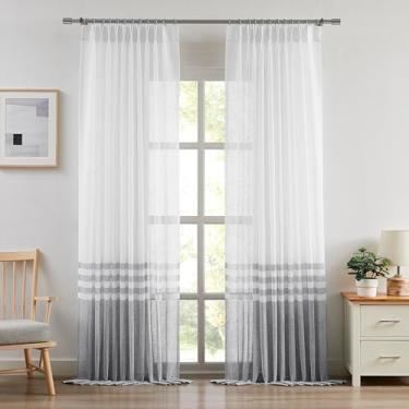 Imagem de WEST LAKE Cortinas plissadas Color Block de 213 cm de comprimento, cortinas transparentes cinza e brancas para quarto, sala de estar, tratamento de janela de fazenda, abas traseiras, cinza e branco