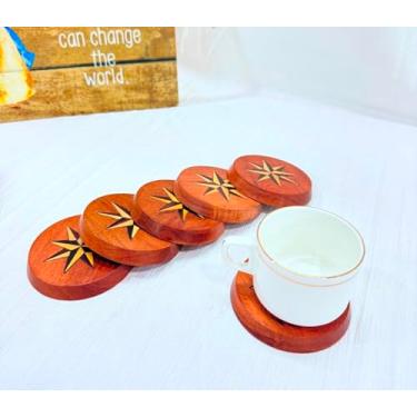 Imagem de Porta-copos de madeira da árvore da vida para bebidas Conjunto de madeira e suporte quadrado de chá - Essenciais de cozinha e sala de estar - Decoração de mesa elegante e mesa de café (porta-copos