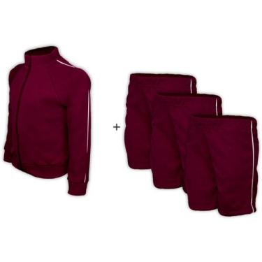 Imagem de Kit Uniforme Escolar Helanca Elanca  Verão Completo Vinho - Del France