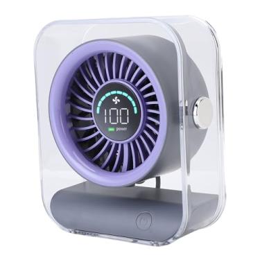 Imagem de Jiawu Ventilador de Mesa USB Recarregável Ventilador de Mesa LED Display Digital Transparente Design para Home Office 3000mAh Bateria (Roxo)