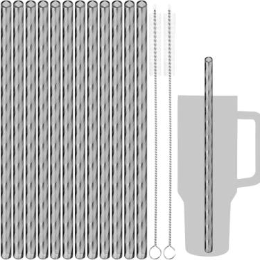 Imagem de NiHome 12 peças de canudos padrão ondulado para copo Stanley de 1,134 g com 2 escovas de limpeza, material PETG durável de 30,5 cm de comprimento, livre de BPA e não tóxico para água, bebidas frias,