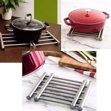 Imagem de Descanso de Panela Retrátil Premium em Aço Inox, Suporte Expansível para Panelas e Travessas Quentes, 37x20cm
