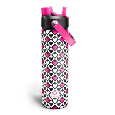 Imagem de ENCOOL Garrafa de água isolada com canudo de aço inoxidável, à prova de vazamento, livre de BPA, aspirador de parede dupla mantém frio por 24 horas para esportes, viagens, escola (740 ml, corações