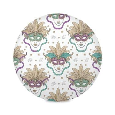 Imagem de Wassud Jogo americano Carnaval elegantes tapetes de mesa redondos para cozinha e jantar tapetes laváveis resistentes ao calor decoração de mesa 39 cm