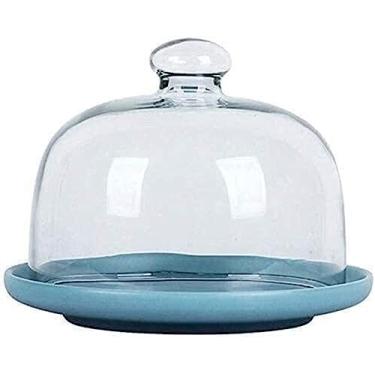 Imagem de 5sssallefaa Suporte de bolo de cozinha para restaurante, cobertura de poeira transparente para bolo, frutas, biscoitos, vidro, cúpula, cozinha, armazenamento de alimentos, bandeja de cerâmica