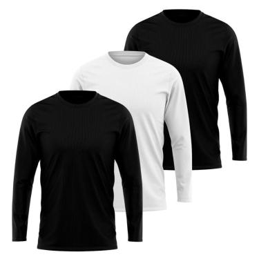 Imagem de Kit 3 Camisetas Manga Longa Segunda Pele Masculina Lisa Dry Academia Fit-Masculino