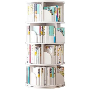 Imagem de Estante giratória para crianças e adultos, suporte circular de armazenamento de livros, prateleira giratória de 4 níveis para sala de aula, quarto de estudo, branco