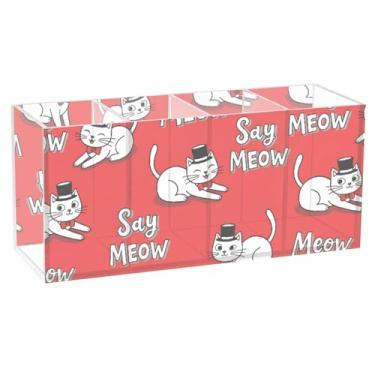 Imagem de Burbuja Porta-canetas de acrílico Cats com 4 compartimentos, suporte de lápis transparente para pincéis de maquiagem fixos, acessórios de mesa de escritório em casa