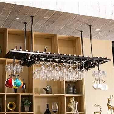 Imagem de (pt: rack de vinho montado no teto, 119.4 cm 149.9 cm rack de talheres pendurado organizador de metal, rack de garrafa de vinho, suporte de exibição de taça de champanhe, altura e largura ajustáveis