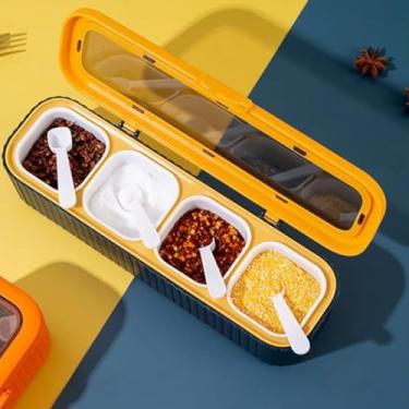 Imagem de LiebeWH Caixa de Tempero Com Tampa Transparente, Organizador de Especiarias de Plástico Com 4 Compartimentos, Conjunto de Recipientes de Vedação de Frescor para Casa e Restaurante (Azul)