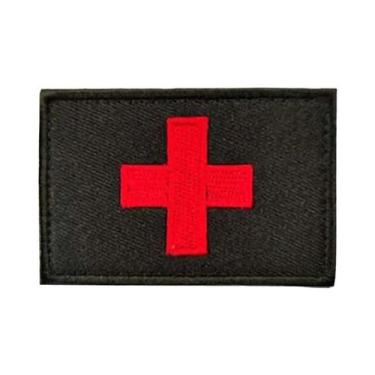 Imagem de Patch Tático Bordado Cruz Vermelha Com Gancho E Laço Para Primeiros So