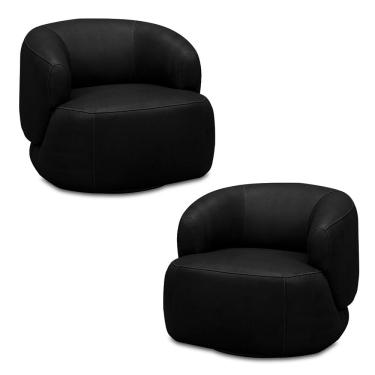 Imagem de Kit 2 Poltronas Decorativas Verona Sala de Estar Base Giratória em Aço Couro Preto G88 - Gran Belo